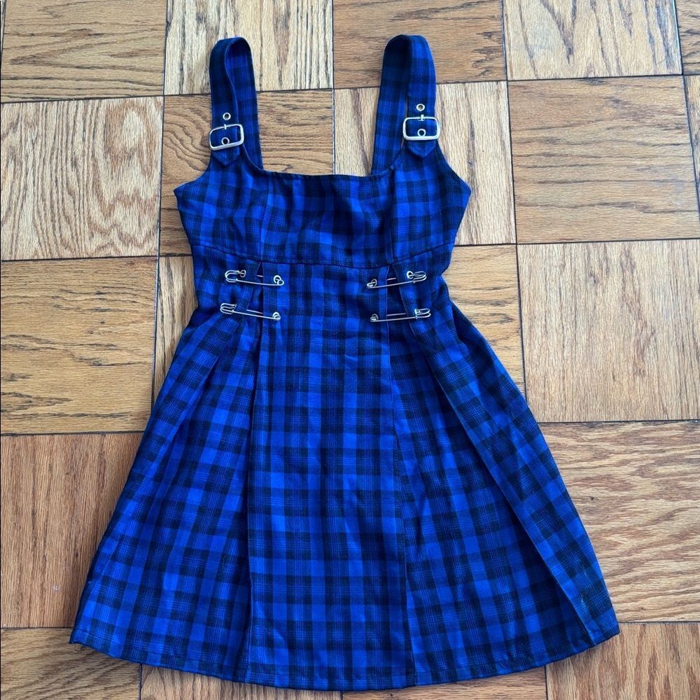 Lip Service Rare! Industrial Punk Goth Y2K 90s Blue Plaid Mini Dress Size Medium